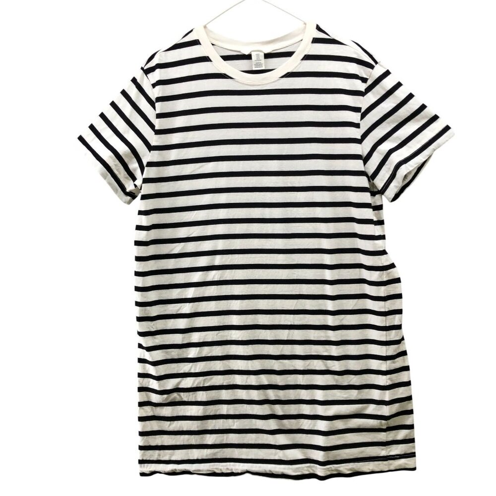 H&M‎ Relaxed T Shirt Dress Womens M Black White Striped Short Sleeve Mini Tunic